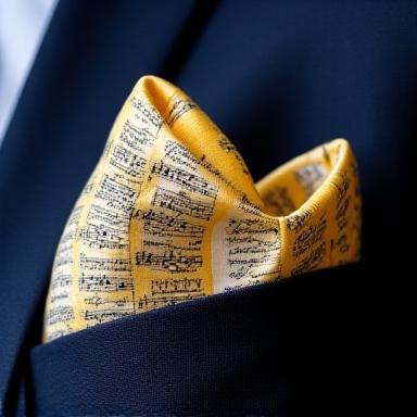 Silk pocket square with vintage sheet music print